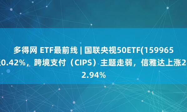 多得网 ETF最前线 | 国联央视50ETF(159965)上涨0.42%，跨境支付（CIPS）主题走弱，信雅达上涨2.94%